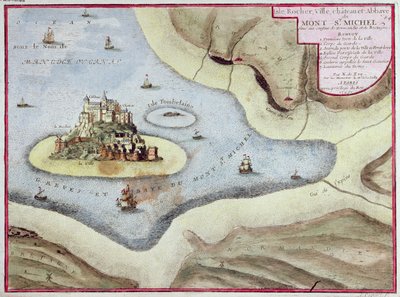 Die Stadt, Burg und Abtei von Mont Saint-Michel, 1703 von Nicolas de Fer